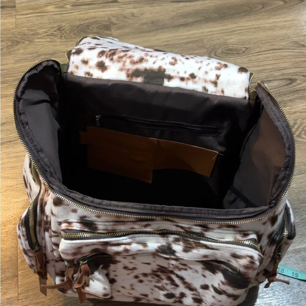 Cow Print hair on overnight bag or huge diaper bag faux leather